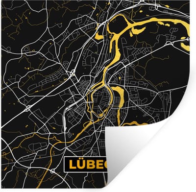 Muurstickers - Sticker Folie - Lübeck - Plattegrond - Goud - Stadskaart - Kaart - Duitsland - 100x100 cm - Plakfolie - Muurstickers Kinderkamer - Zelfklevend Behang XXL - Zelfklevend behangpapier - Stickerfolie