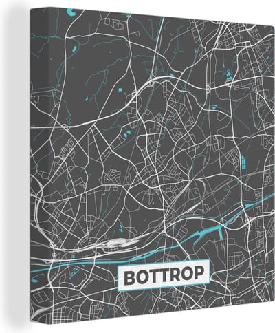 Canvas Schilderij Plattegrond – Bottrop – Blauw – Stadskaart – Kaart - Duitsland - 20x20 cm - Wanddecoratie