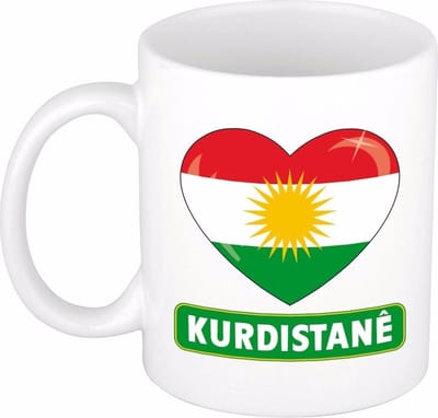 Hartjes vlag Koerdistan koffiemok - drink beker - white - 300 ml - Kurdistan - Supporters - cadeau - landen - feestartikelen
