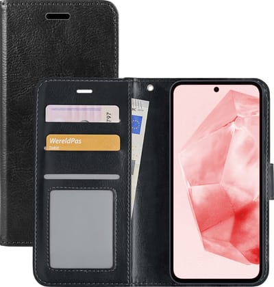Hoesje - Met Pasjeshouder - Geschikt voor Samsung Galaxy A35 - Luxe Bookcase Portemonee - Flip Case - Kunstleer Book Case - Flipcase - Book Cover - Walletcase - Portemonneehoes - Zwart