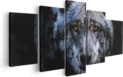 Artaza Canvas Schilderij Vijfluik Grijze Wolvenkop - Wolf - 100x50 - Foto Op Canvas - Canvas Print