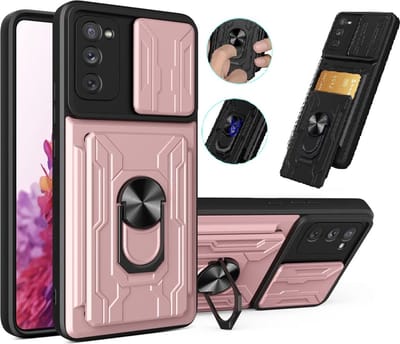 Hoesje Geschikt Voor Samsung Galaxy S20 hoesje met kickstand Rose Goud - Hoesje Geschikt Voor Samsung Galaxy S20 camera lens screen protector - hoesje Hoesje Geschikt Voor Samsung Galaxy S20 met pasjeshouder ring case