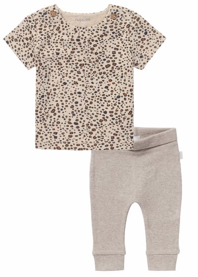 Noppies - kledingset - Broek Naura taupe - Shirt Stanley panterprint - Maat 56