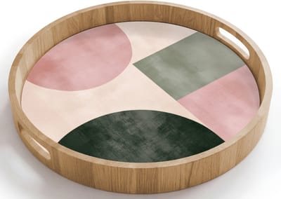 Dienblad rond 40x40 cm - Schootdienblad hout - Vormen - Abstract - Cirkel - Zwart - Borrelplank rechthoek - Plateau houten dienbladen