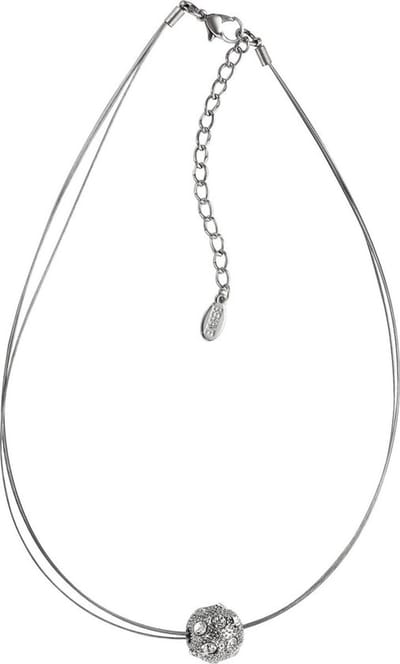 Behave - Zilverkleur ketting met bolhanger en steentjes - Tijdloos chic