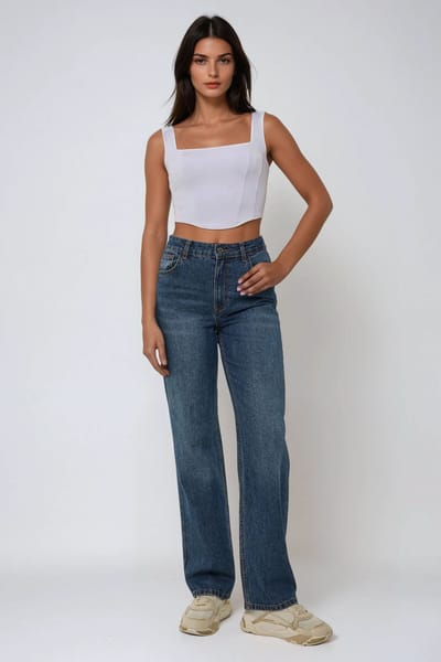 Vierkante Hals Aansluitende Crop Top