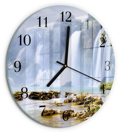 Tulup Wandklok - Waterval Glazen Wandklok Design - 30fi cm - Veelkleurig Klok Glas Met Opdruk - Zwarte Handen - Ronde Wandklok - Glazen Klok Met Print - Wandklok Glas Met Motief