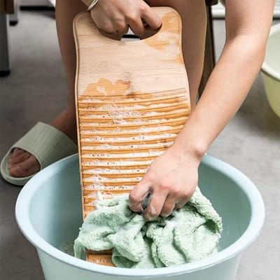 Houten Wasplank - Antislip en Gepolijst - Duurzaam Bamboemateriaal - Ideaal voor Kinderen en Ondergoed - Handmatige Wasplank - Compact en Rechthoekig