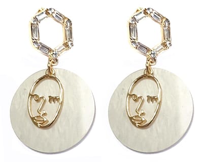 Oorbellen Abstract Gezicht - Picasso - 5x3 cm - Wit en Goudkleurig