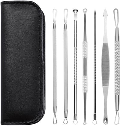 7 stuks Mee Eters Verwijderen - Blackhead remover - Comedonenverwijderaar - Verwijderen van mee-eters en whiteheads - Geschikt voor gezicht en neus - Zilver