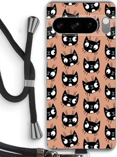 Case Company® - Hoesje met koord geschikt voor Google Pixel 8 Pro hoesje met Koord - Kat - Telefoonhoesje met Zwart Koord - Bescherming aan alle Kanten en Over de Schermrand