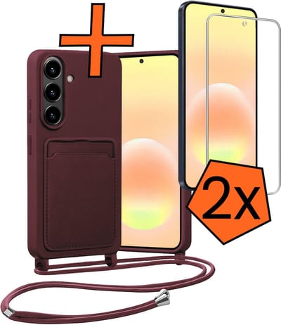 Hoesje Geschikt voor Samsung A57 Hoes Met Telefoonketting Met 2x Screenprotector - Backcover Geschikt voor Samsung Galaxy A57 Case Met Koord - Aubergine