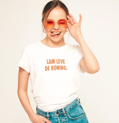 T-shirt wit L - Lam leve de koning - soBAD. - Koningsdag - Oranje shirt dames - Oranje shirt heren - Unisex - Regular fit