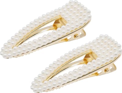 Haarsoires Haarspeld Duckklemmen 6cm – Open Vorm met Pareltjes – Goud Wit – Set van 2 - Haarclip - Haarklem - Makkelijk in Gebruik - Sterke Haarclip voor Styling & Dagelijks Gebruik - Hair Clip - Decoratieve Haaraccessoire