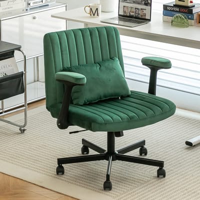 Fluwelen bureaustoel - thuiswerkplek – In hoogte verstelbare draaistoel - Inklapbare armleuningen - Stille wielen – Elegante stoffen bureaustoel - thuiswerkplekken - kleine ruimtes - Groen