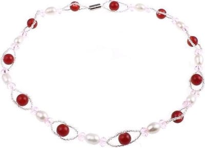 Zoetwater parel ketting Recio - echte parels - wit - roze - rood - zilver - magneetslot - luxe sieraden zakje - parelketting dames -