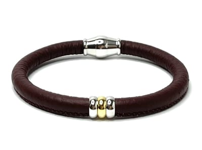 NIEUW! Jolla - dames armband zilver - leer - magneetsluiting - bedels - tweekleurig - Single Ladies - Bordeaux