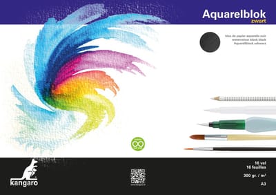 Kangaro aquarelpapier - A3 - 300 grams - 16 vel - zwart - zuurvrij