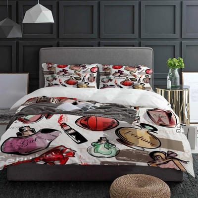 Cosmetische Parfum Lippenstift Moisturizer Beddengoed Set 3 stuks Dekbedovertrek Kussensloop Kinderen Volwassenen Dekbedovertrek Tweepersoonsbed Set Hometextiel EU single(135x200cm) gray