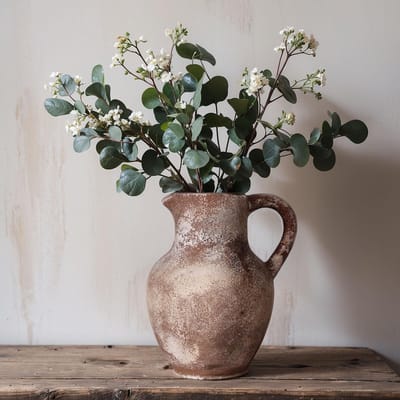 Vaas, 20,6 cm hoge vintage aardewerk vazen, terracotta decoratieve boho pampasbloemenvaas, geschikt voor huisdecoratie woonkamer entree tafel boekenplank