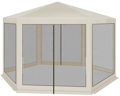 Tuinhuisje 3,8 x 3,3 m – Tuinpaviljoen met Mesh Zijwanden (Klamboe) – Partytent - Zonnescherm & Luifel – Outdoor Tent voor Tuin, Terras & Camping