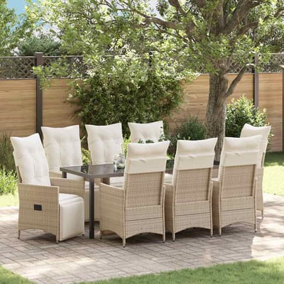 vidaXL - Tuin - Eettafel - Set - 9 - st - Beige - poly - rattan