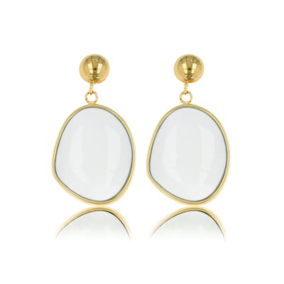 My Bendel - Goudkleurige Oorsteker met Echte White Aventurine Edelsteen - Stralende Goudkleurige Oorbel met White Aventurine Hanger - met Luxe Cadeauverpakking | Sieraden Voor Dames
