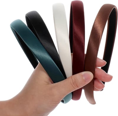 Set van 5 Vrouwen Haarbanden, 1.5 cm Breed, Glanzende Satijnen Haarbanden voor Sport, Fitness en Dagelijks Gebruik in Zwart, Wit, Rood en Blauw