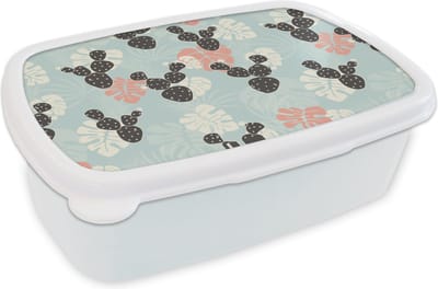 Broodtrommel Wit - Lunchbox - Brooddoos - Cactus - Monstera - Patronen - Pastel - Hawaii - 18x12x6 cm - Volwassenen