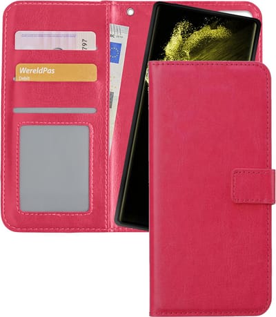 Hoesje - 2 in 1 - Geschikt voor Samsung Galaxy S22 Ultra - Met Uitneembare Hard Cover - Bookcase - Wallet Case - Met Pasjeshouder - Book Case - Uitneembaar - Pashouder - Kunstleer - Telefoonhoesjes - Donkerroze
