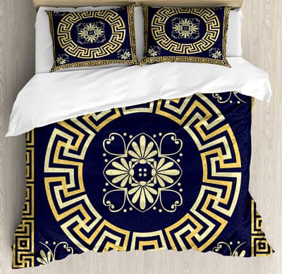 ABAKUHAUS Greek Key dekbedovertrekset, hoogwaardige zachte en warme driedelige dekbedovertrek met 2 kussenslopen, kingsize maten, donkerblauw geel
