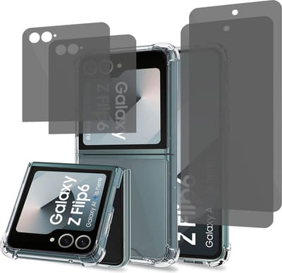 Geschikt voor Samsung Galaxy Z Flip 6 / Flip 7 FE - Hoesje + 2x Privacy Screenprotector – Privé - Beschermglas Folie - Privé GuardCover