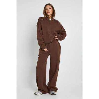 boohoo Dames Bomberjack Wide Leg Jogger Trainingspak | Chocolate | Maat: XS