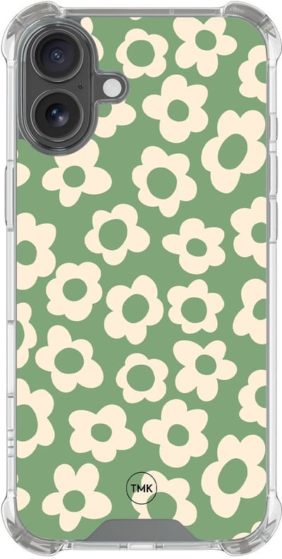 Shockproof hoesje geschikt voor Apple iPhone 17 - Retro cute flowers - Schokbestendig - Verhoogde randen - TPU case - Extra Sterke Back Cover - Bloemen - Transparant, Groen