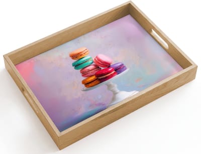 Dienblad hout 40x30 cm - Schootdienblad - Macarons - Schaal - Pastel - Kleurrijk - Borrelplank rechthoek - Plateau dienbladen