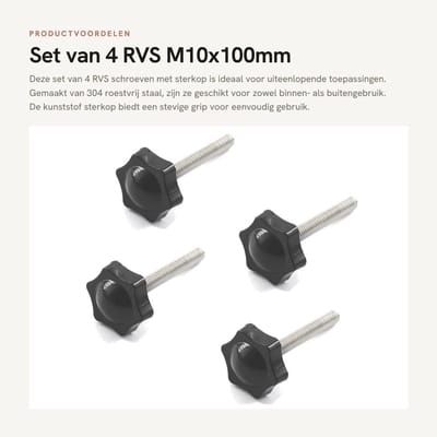 Dailygoods- Handknop Sterkop 38mm - Aanscherping Schroef - M10 Draad 100mm - Roestvrij Staal - Kunststof - Duurzaam en Eenvoudig te Installeren - Schroefknop