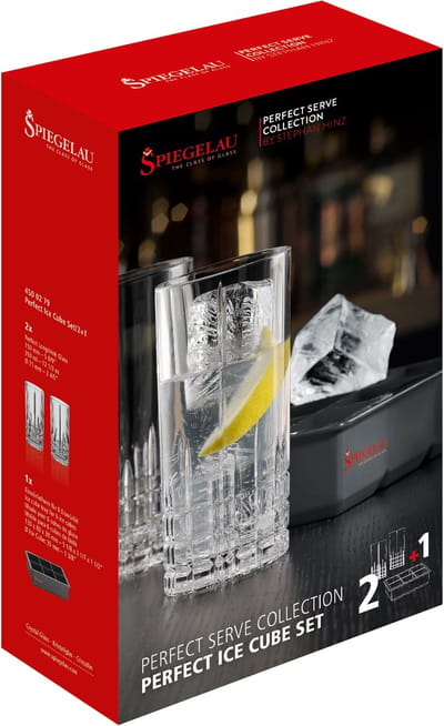 Spiegelau Perfect Serve Ice Cube Set, 2 longdrinkglazen + ijsblokjesvorm, glas, transparant, 350 ml, 4500279