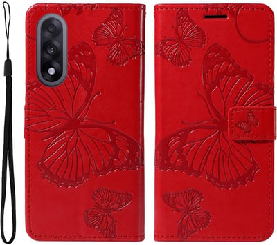 Coverup Hoesje - Geschikt voor OnePlus Nord 5 Hoesje - Coverup Vlinders Book Case - Rood