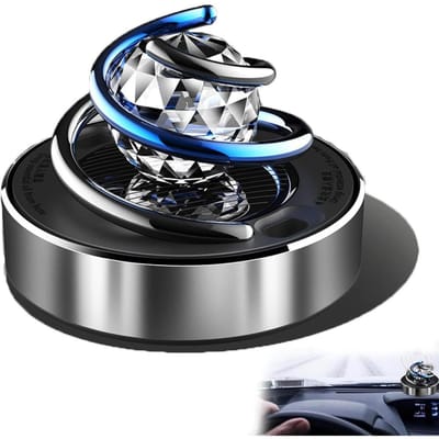 Désodorisant solaire rotatif pour voiture, diffuseur d'aromathérapie créatif avec boule de cristal pour intérieur de voiture argenté
