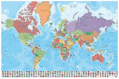 Poster Map World - Physical Politic - Italiaans - 91,5x61cm