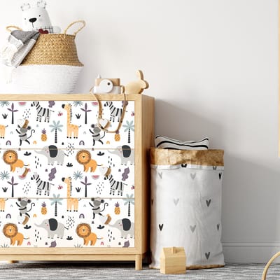 Muursticker met tropische eilanddieren voor kindermeubels, 40 x 60 cm