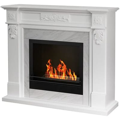 Cheminée bioéthanol cheminée TRUMAN effet marbre blanc L121 x P38 x H108