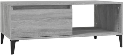 Salontafel Rechthoekig 90x50 cm met Opbergruimte in Grijze Houtlook - Industrieel Design