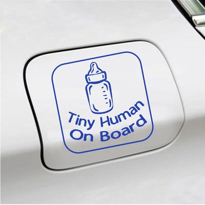 Bumpersticker - Tiny Human On Board - 14 X 14 - Blauw