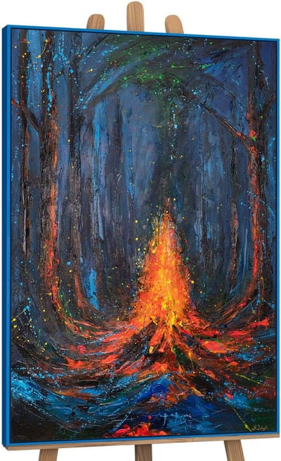 Canvas schilderij handgeschilderd song of fire abstract – YS-Art Gallery – Luxe wanddecoratie voor woonkamer – Modern schilderij voor slaapkamer en hal