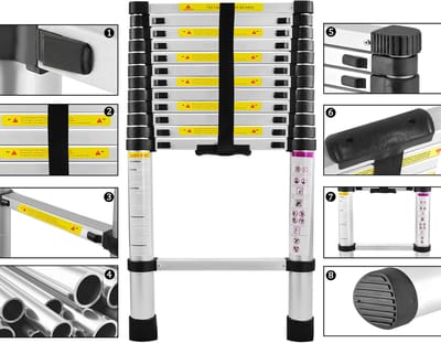 ACXIN Teleskopladder Aluminium Uitschuifbaar 86-380cm 13 Treden Draagvermogen 150kg-Zilver