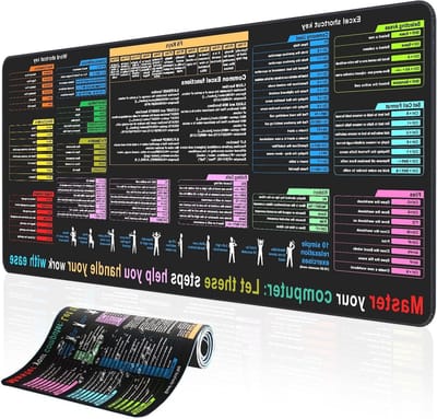Bureaumat Excel Sneltoetsen - Bureauonderlegger Toetsenbordmat - Efficiënter Werken - Waterdicht Glad Oppervlak - 90 x 40 cm - Zwart