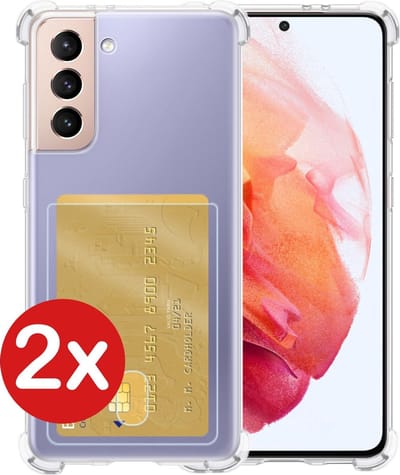 Hoesje - 2 Stuks - Geschikt voor Samsung Galaxy S21 - Met Pashouder en Kaarthouder - Telefoon Hoes Shockproof - Back Cover - Siliconen Case - Shock Proof - Pasjes Houder - Telefoonhoes - Transparant