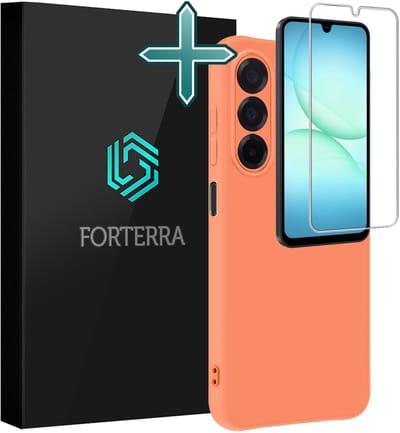 Hoesje Met Screenprotector - Geschikt voor Samsung Galaxy A17 - Sterk & Shockproof - Telefoon Hoes - Back Cover - Siliconen Case - Perzik