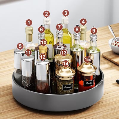 Famanu - Draaiplateau 30 cm grijs metaal keuken kast koelkast organizer